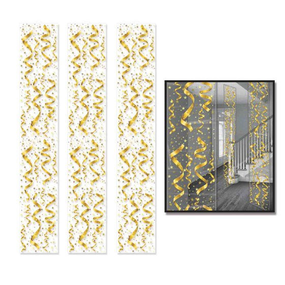 Gold Streamers and Stars Hanging Decorations 3 Pack