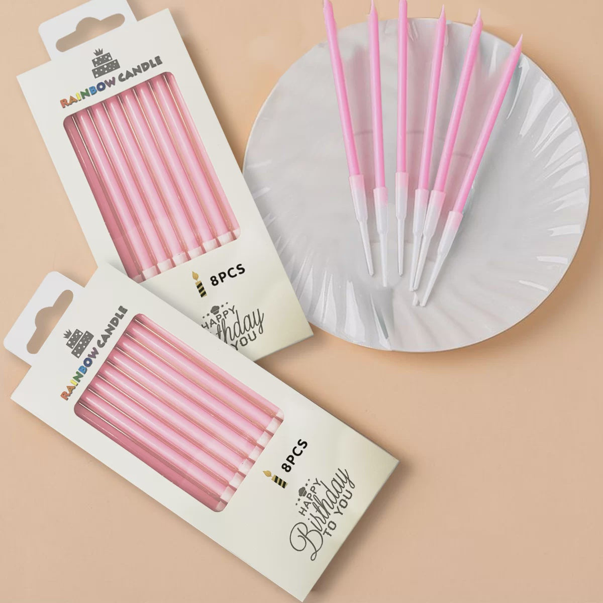 8 Piece Pink Candle Set