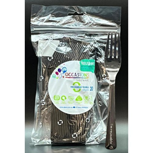 Black Plastic Forks 20 Pack Reusable