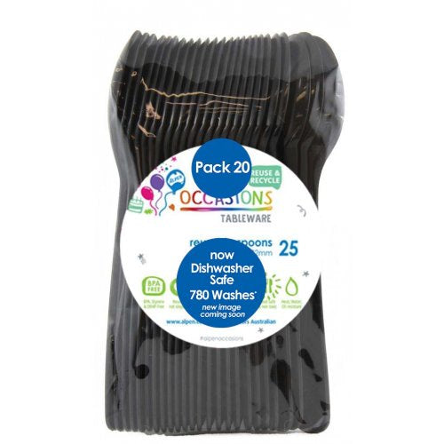 Black Plastic Spoon Pack of 20