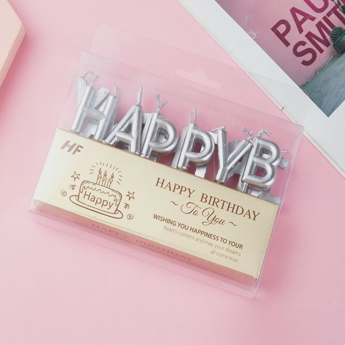 Silver Happy Birthday Letter Candles
