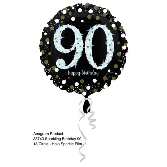 Holographic Sparkling 90th Birthday Balloon
