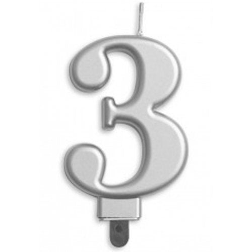 Number 3 Silver Jumbo Candle P1