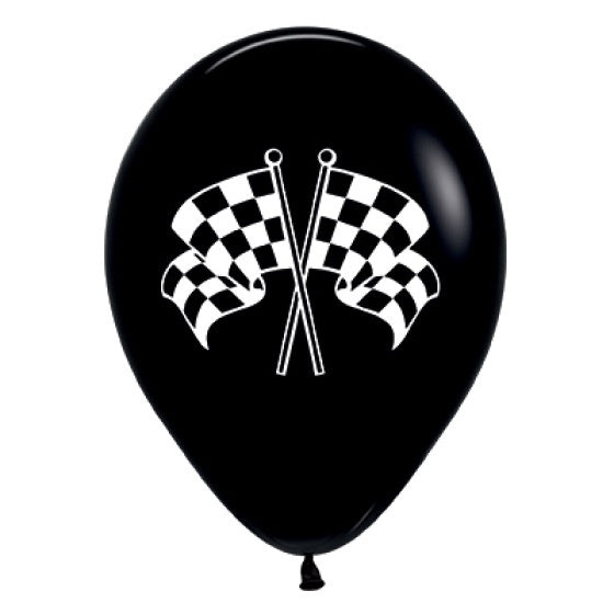 Racing Flag Printed Black Balloons 6pk