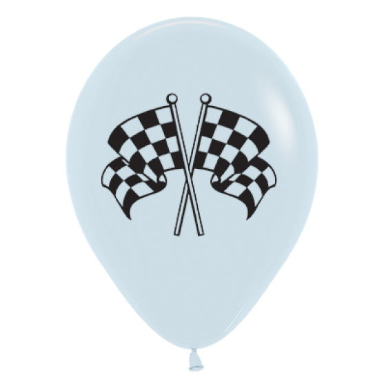 Racing Flag Printed White  Balloons 6pack
