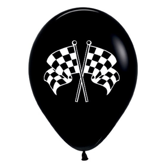 Racing Flag Printed Black Balloons 25pck