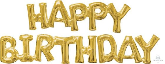 Happy Birthday Gold Phrase Balloons (Air-Filled Only)