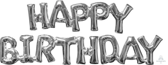 Happy Birthday Silver Phrase Balloons (Air-Filled Only)