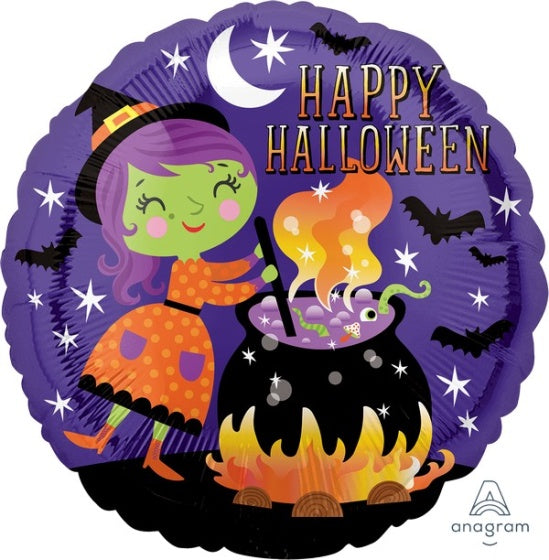 Happy Halloween Witch & Cauldron 18inch Foil Balloon