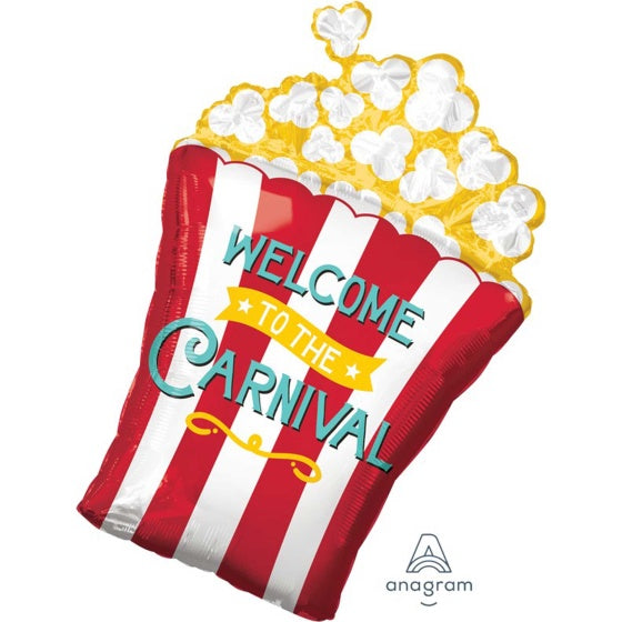 Welcome to the Carnival Popcorn Box Supershape Foil Balloon