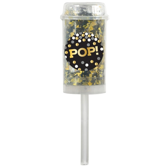 Confetti Tubes Push-Up Poppers Gold, Black & Silver Foil 2 Pack