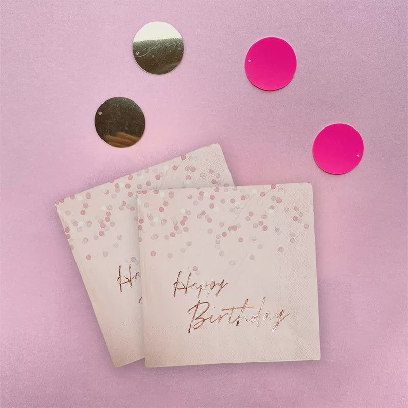 Pink Happy Birthday Napkins 33x33cm (Pack of 20)