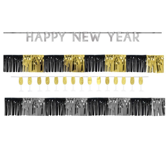 Happy New Year Banner Kit Black, Silver & Gold 4 Pack