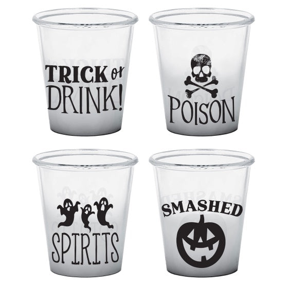 Halloween Classic Black and White Plastic Shot Glasses Assorted Designs