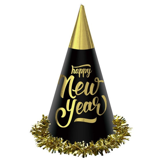 Happy New Year Black & Gold Cone Hats