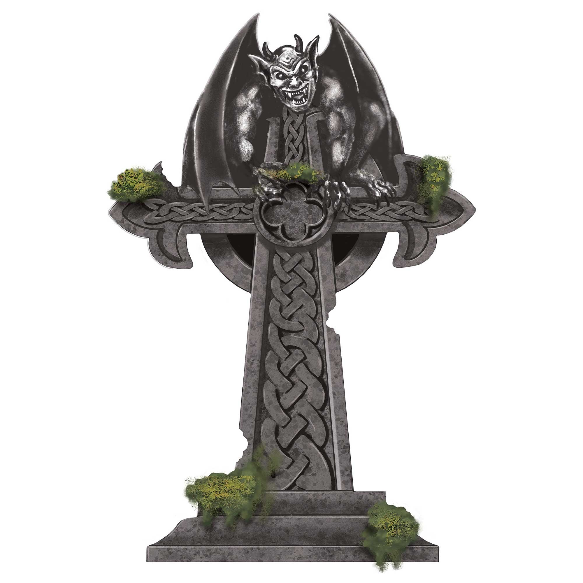 Mossy Cross Tombstone Styrofoam Decoration