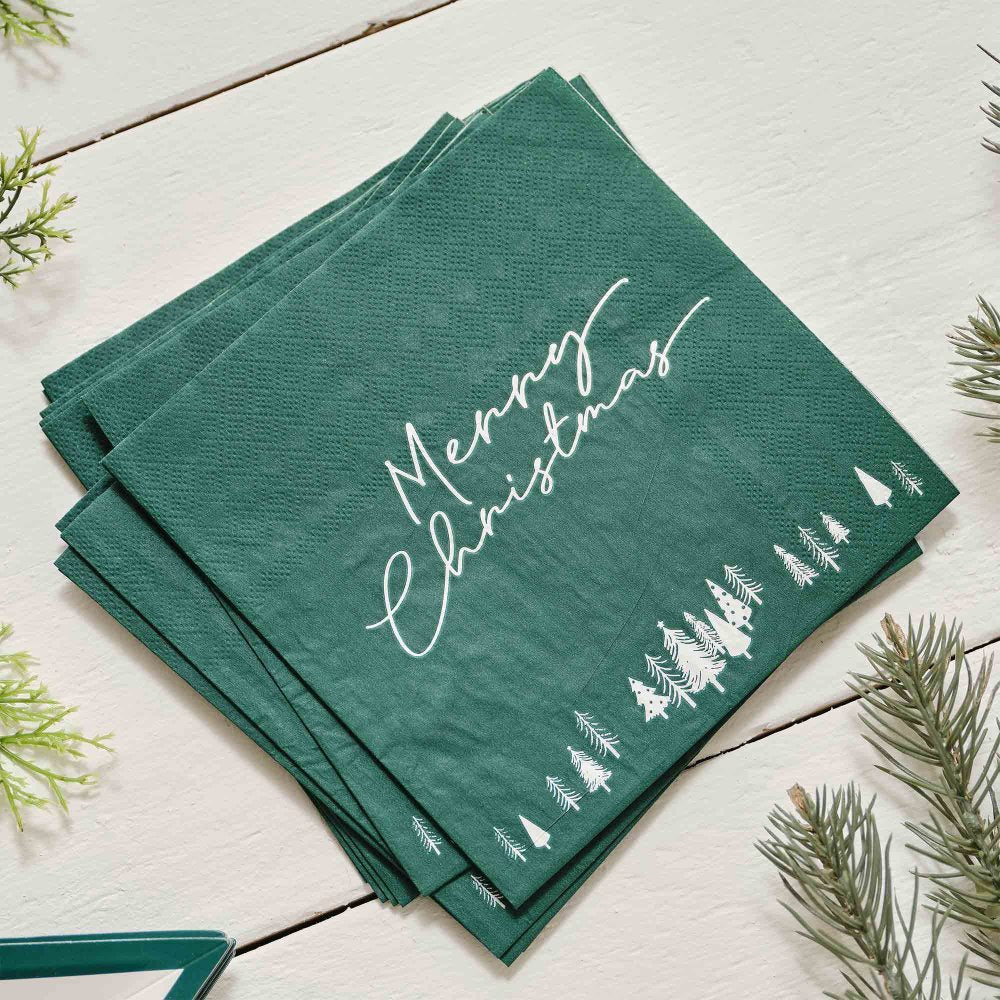 Nordic Noel Green Christmas Lunch Napkins (Pack of 16)