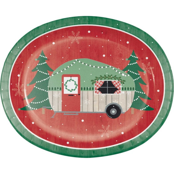 Christmas Campers Oval Plates 25cm x 30cm (Pack of 8)