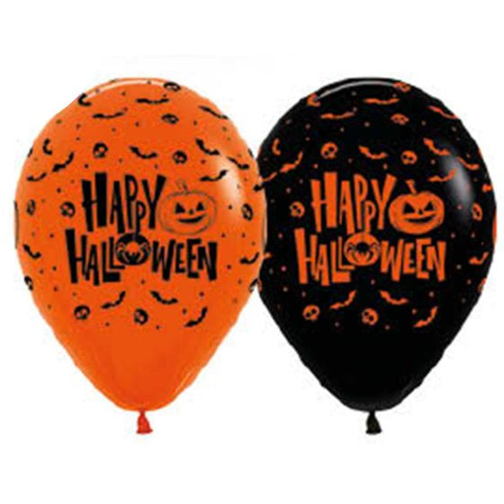 Happy Halloween Orange & Black Printed Balloons (25 Pack)