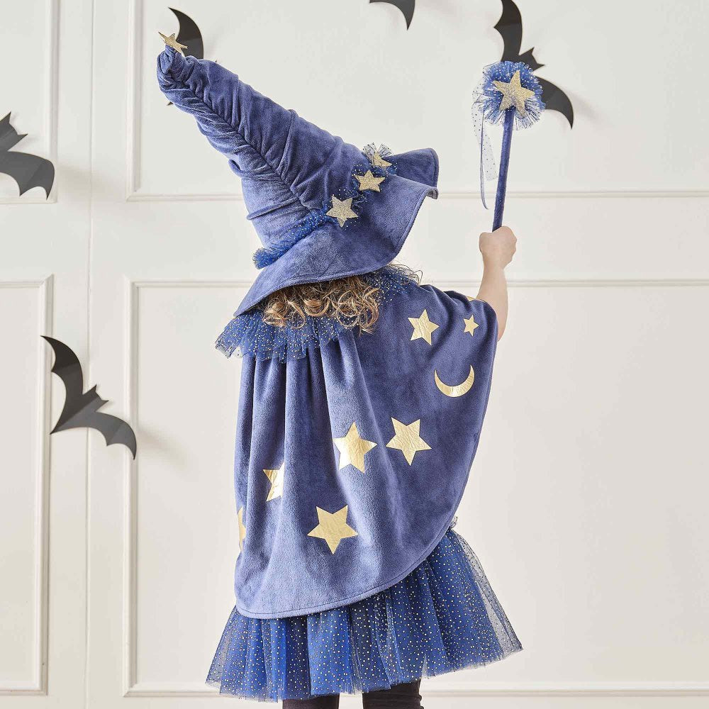 Ginger Ray Navy Velvet Wizard Girls Costume Cape