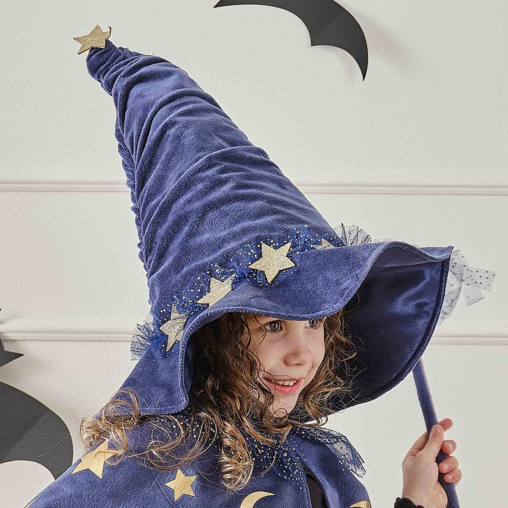 Fancy Dress Navy Velvet Wizard Hat