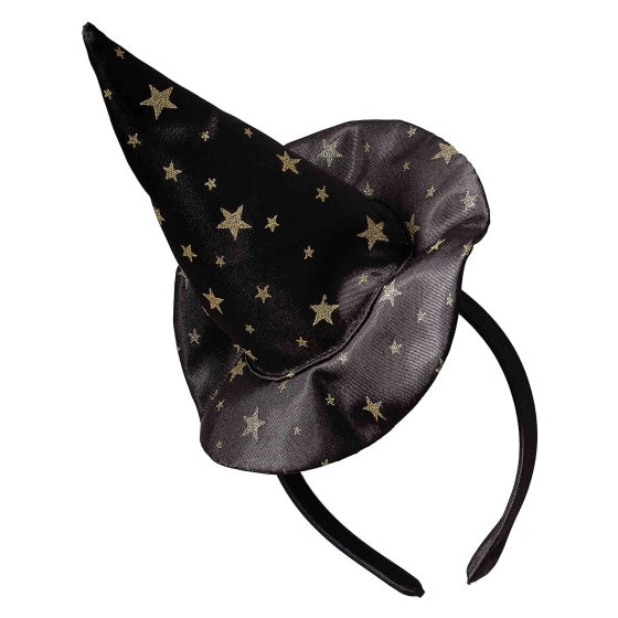 Fancy Dress Black And Gold Star Witch Hat Headband