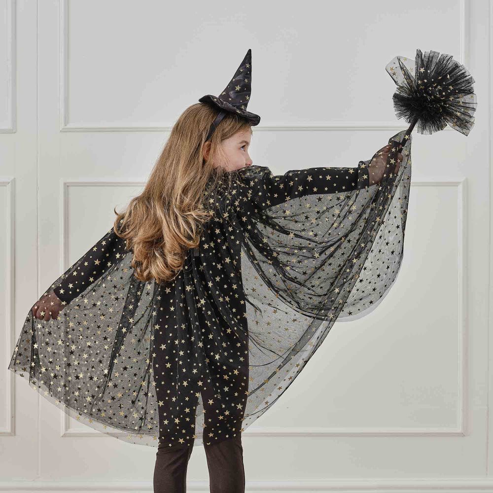 Fancy Dress Black And Gold Star Witches Broom