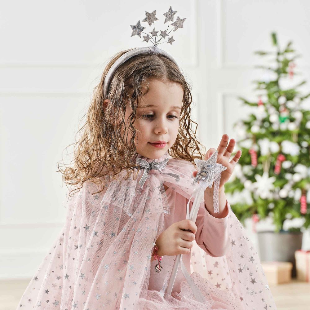 Fancy Dress Pink And Silver Sequin Star Fairy Wand