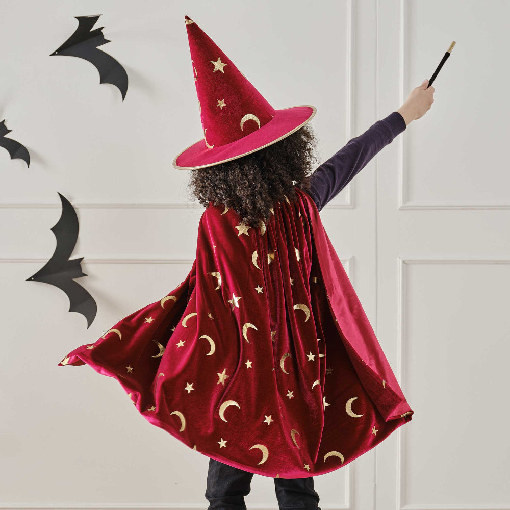 Fancy Dress Burgundy Velvet Magician Kids Costume Cape