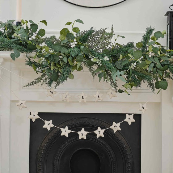 White Christmas Felt White Stars Merry Christmas Bunting