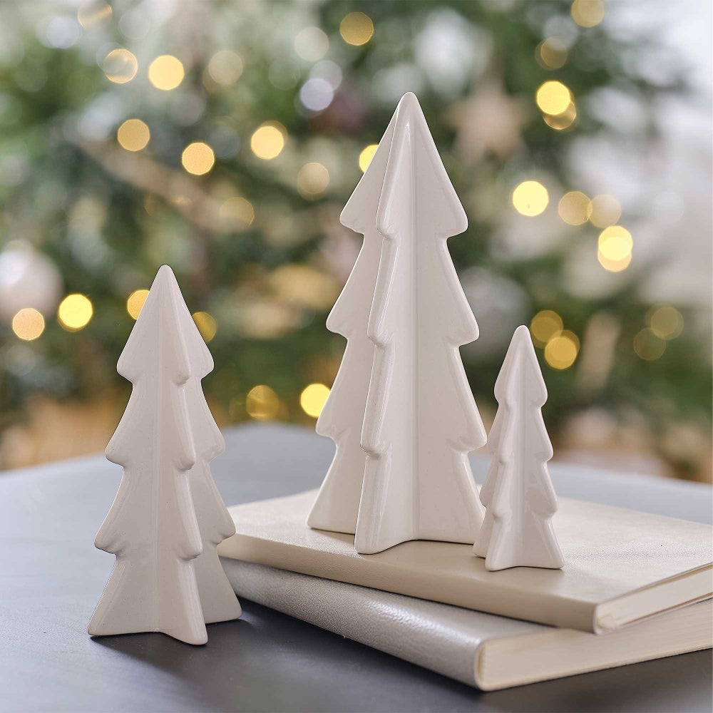 White Christmas Ceramic Christmas Tree Decorations (Pack of 3)