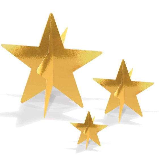 3D Gold Foil Star Centrepieces 3 Pack