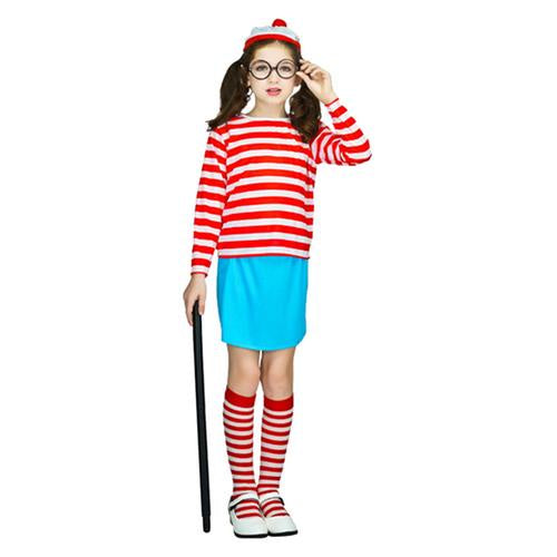 Red and White Stripe Missing Woman Girls Costume