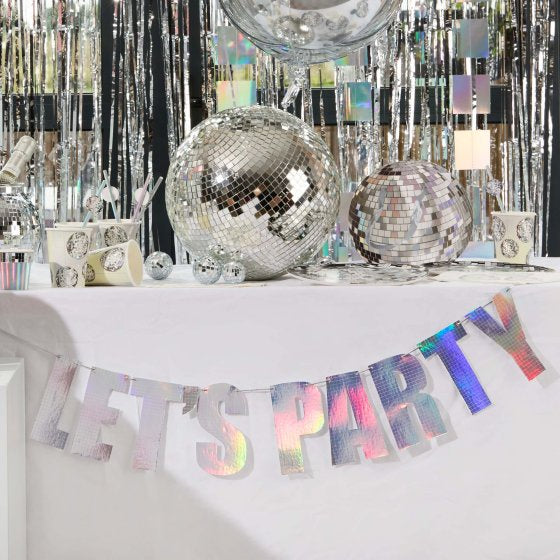 Disco Party Iridescent 'Let's Party' Card Banner 2m