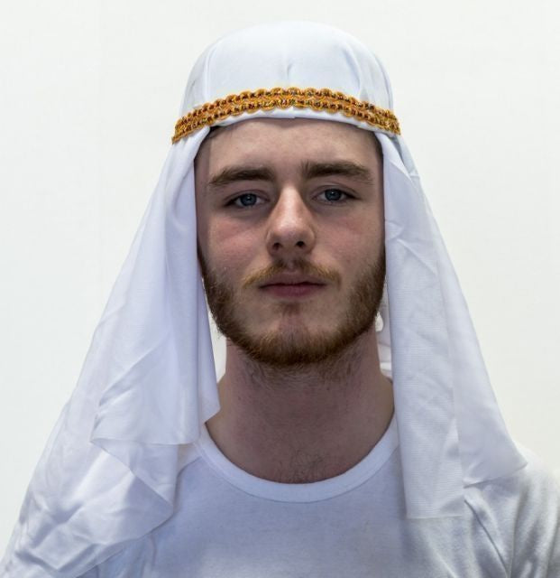 White Arabian Hat with Gold Band and Veil