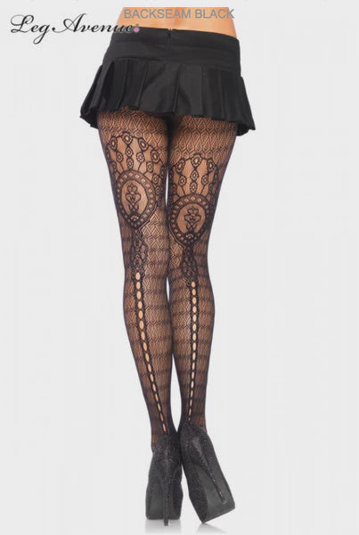 Spandex Lace Pantyhose with Vintage Fan Keyhole Backseam