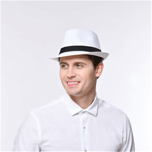 White Fedora Hat with Black Band