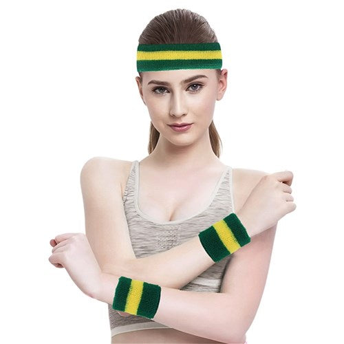 Green and Gold Wrist and Headband 3 pieces