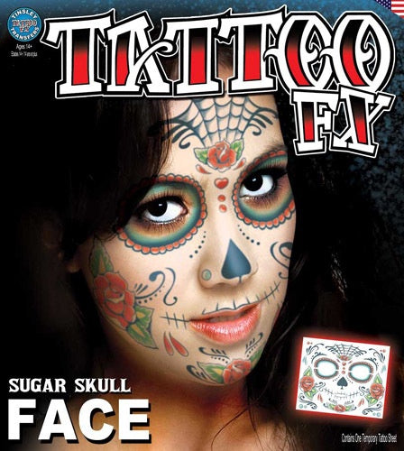 Sugar Skull Full Face Temporary Tattoo FX