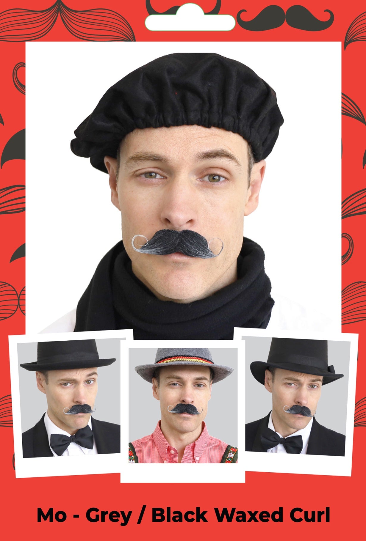 Grey/Black Waxed Curl Moustache