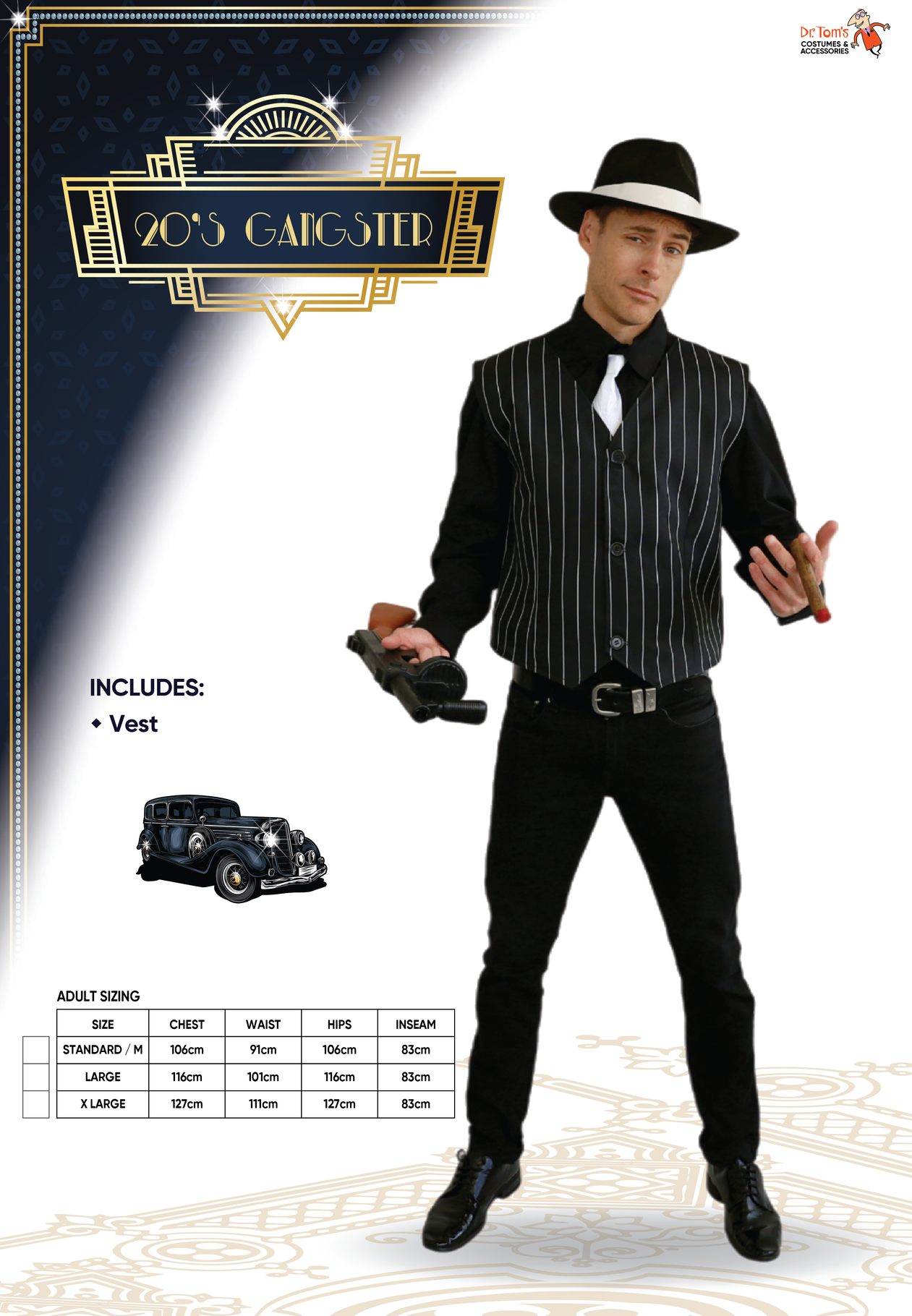 20s Gangster Vest Black Pinstripes