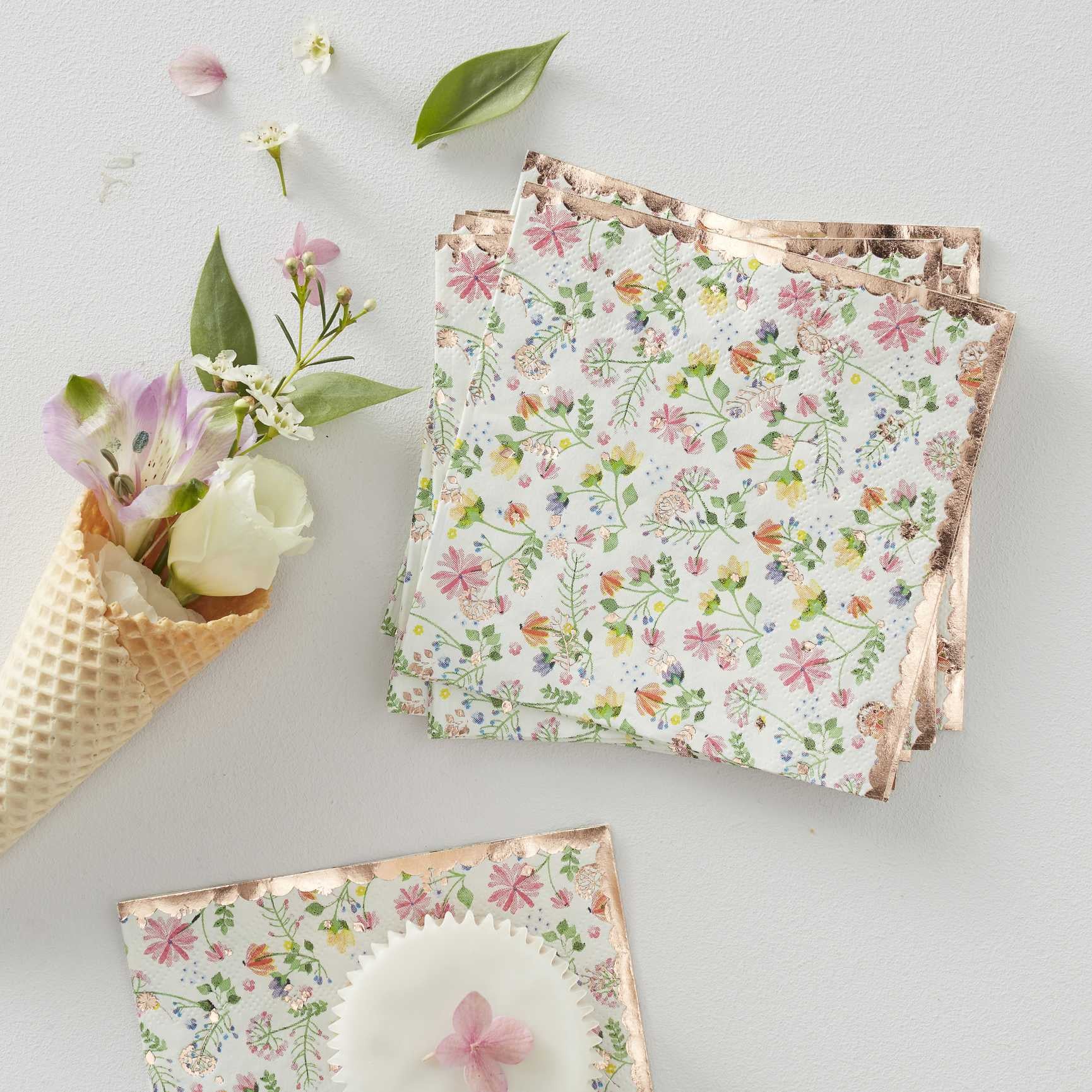 Floral Rose Gold Foiled Napkins