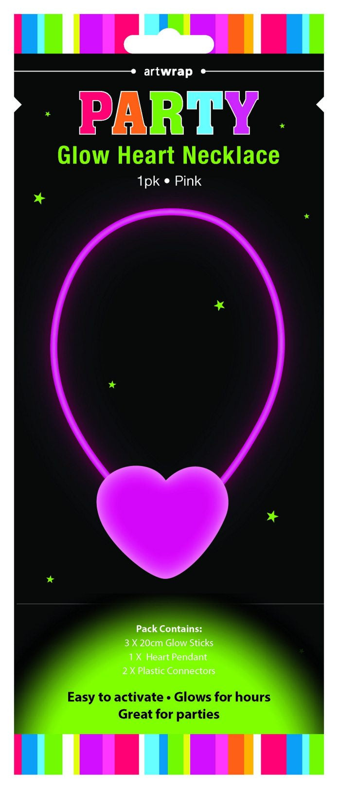 Glow Heart Necklace Pink 1pk