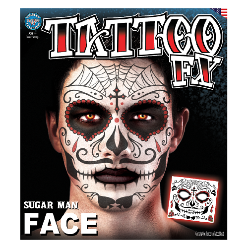 Sugar Skull Man Full Face Temporary Tattoo FX