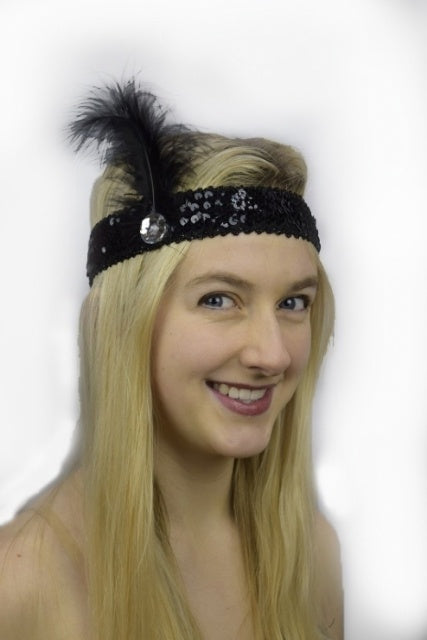 Black Sequin  20s Flapper Headband