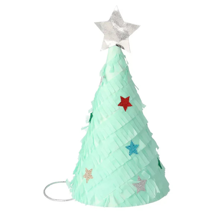 Meri Meri Fringed Christmas Tree Party Hats (Pack of 6 in 3 colors)