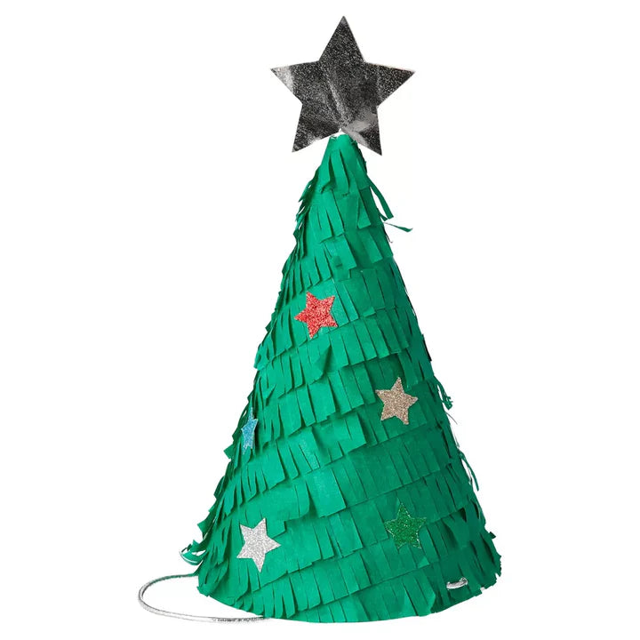 Meri Meri Fringed Christmas Tree Party Hats (Pack of 6 in 3 colors)