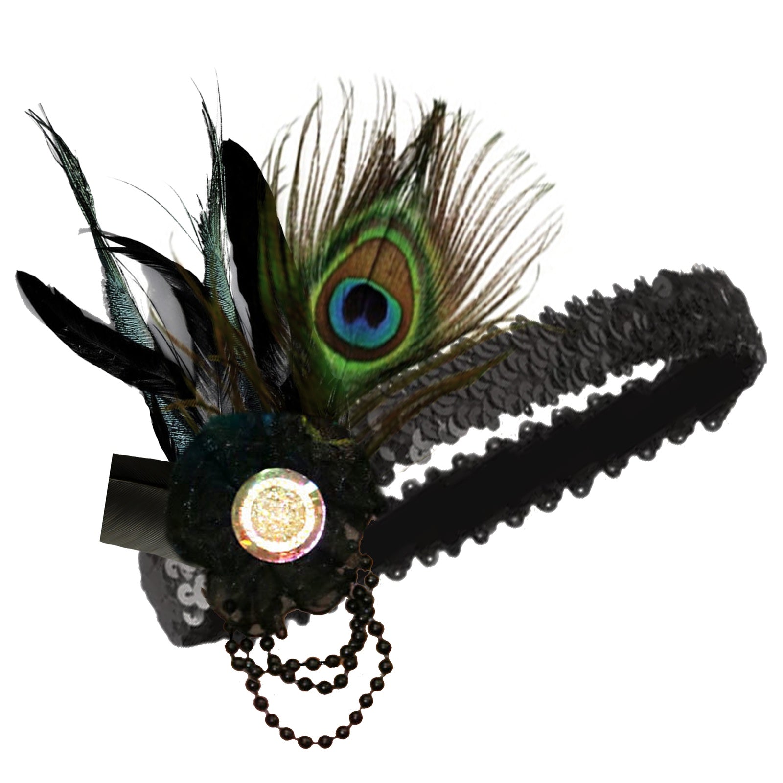 Peacock Feather Headband with Flower