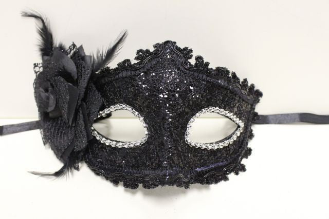 Eyemask Black Sequin with Bow Feather