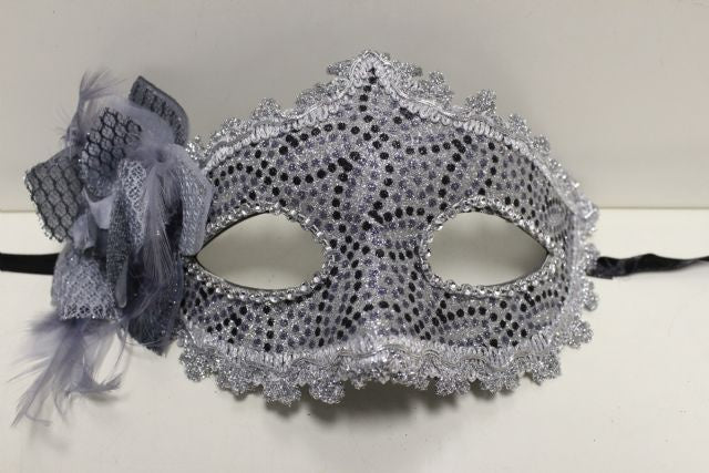 Metallic Silver with Dotted Pattern with Bow Feather